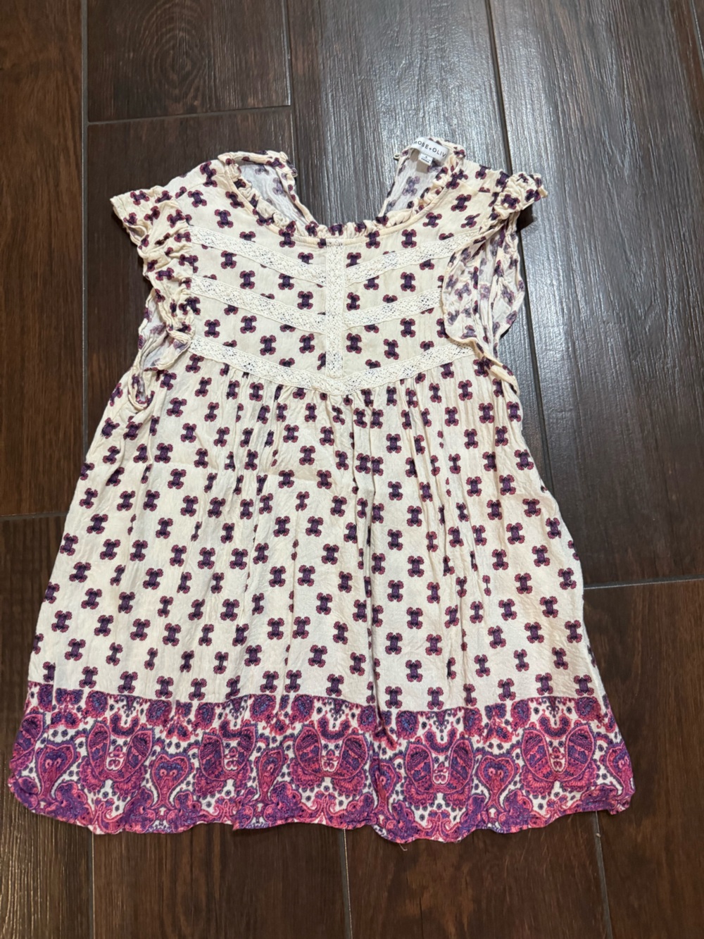 Rose & Olive Cream Tunic with Burgundy Floral Border